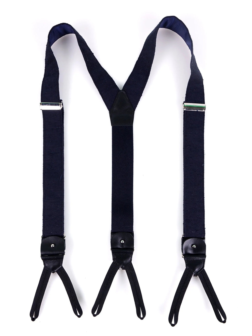 Bretelle a Y in seta shantung blu scuro
